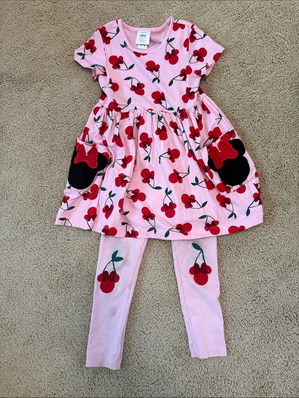 Hanna Andersson Pink Minnie Mouse Dress and Leggings Set with Minnie Bow Pockets